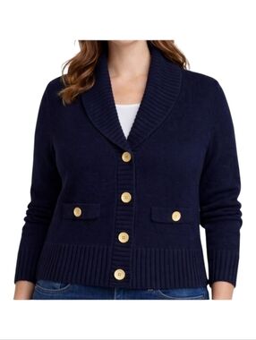 Victor Alfaro~Women Wool Chunky Cowl Neck Cardigan~Navy Nautical~LagenLook~ XL